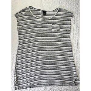 Apt 9 Women’s White Gray Short Sleeve Striped Pocket T-shirt size XL